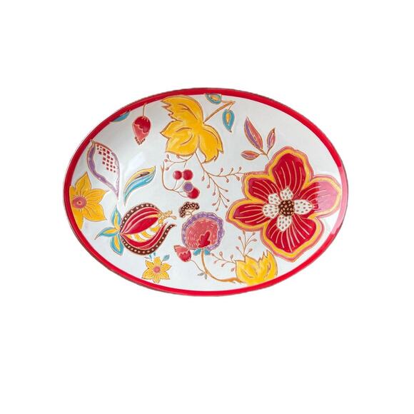 Artistic Accents Hand-Painted Autumnal Floral Embossed Oval Platter Serveware - Picture 2 of 6